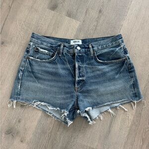 Agolde Parker Distressed Dark Blue Jean Shorts
